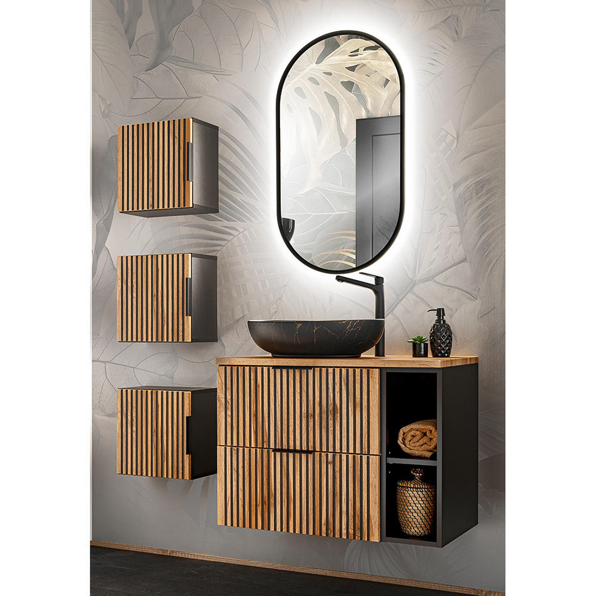 BADMÖBEL-SET 5-TLG. Xanten-56 - Braun, Holzwerkstoff (130/200/47cm) - Lomado