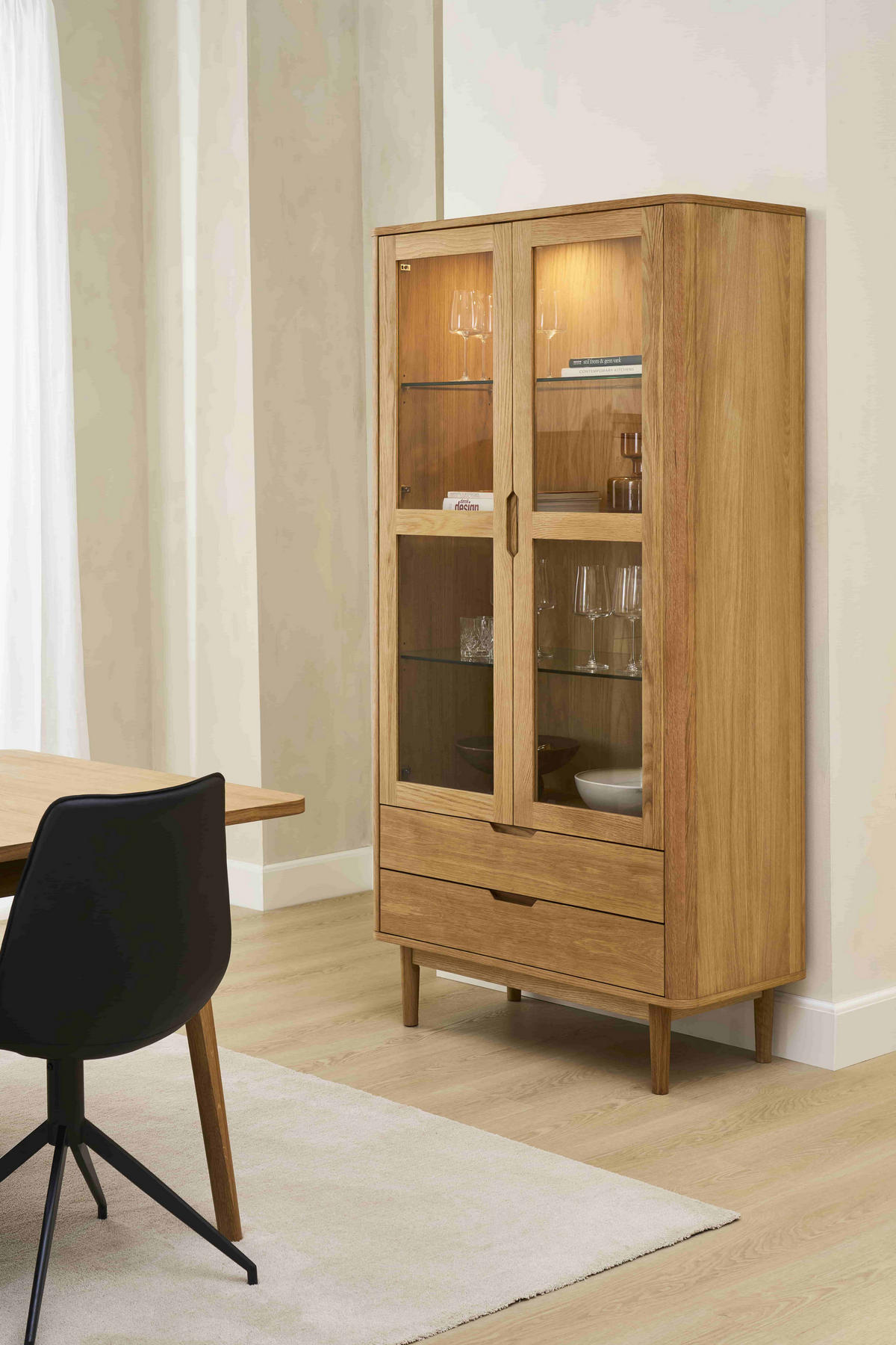 VITRINE Eiche massiv - Eichefarben/Braun, Holz/Holzwerkstoff (100/190/45cm) - Furnhouse
