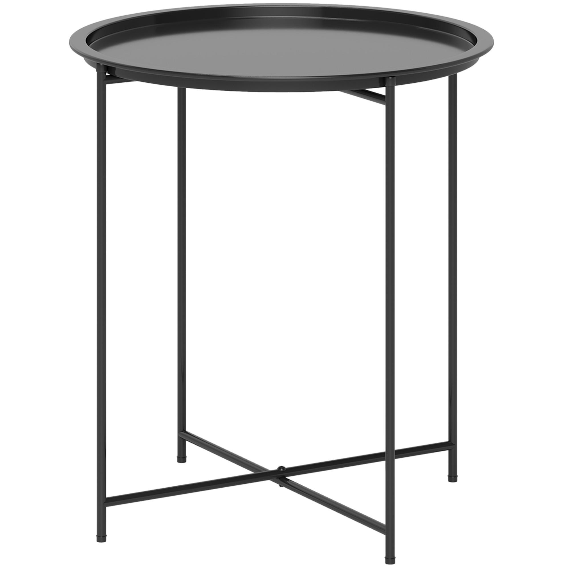 BEISTELLTISCH klappbar Ø46 x 50 cm Rund wetterfest Balkontisch - Schwarz, Metall (46/46/50cm) - Outsunny
