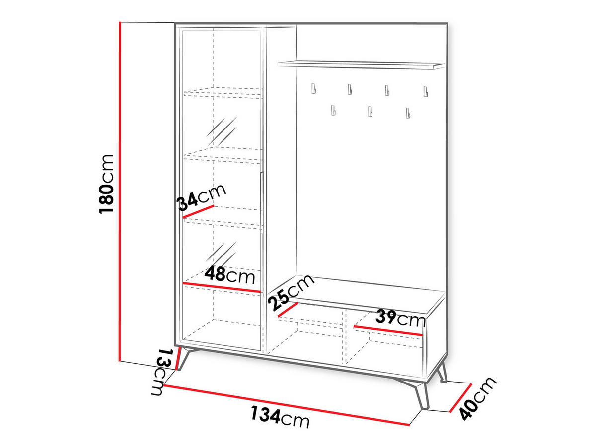 GARDEROBE-SET Xylix 1D1K - Sandfarben/Goldfarben, Holzwerkstoff/Metall (134/180/40cm) - MIRJAN24