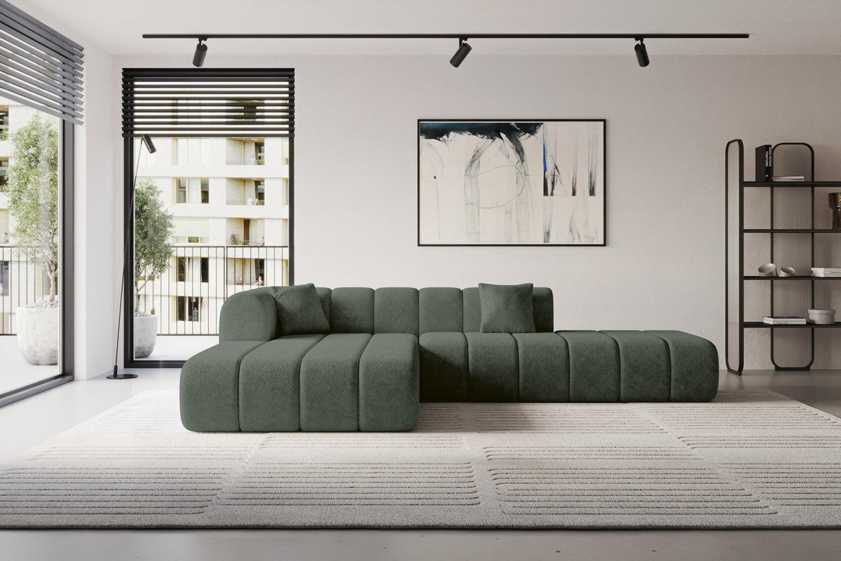 ROHOVÁ SEDAČKA s otomanem, levá BILA-L 289x176x71 Zelená Žinylka - černá/smaragdově zelená, kompozitní dřevo/textil (176/289cm) - ALTDECOR