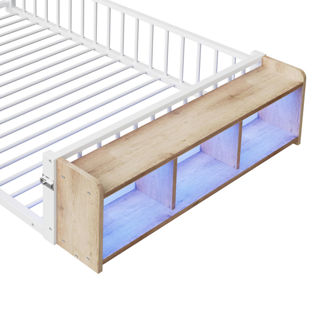 KINDERBETT 140/200 cm aus Metall/MDF mit Schutzgeländer und LED-Beleuchtung Weiß - Weiß, Holzwerkstoff (140/200cm) - Modenvie