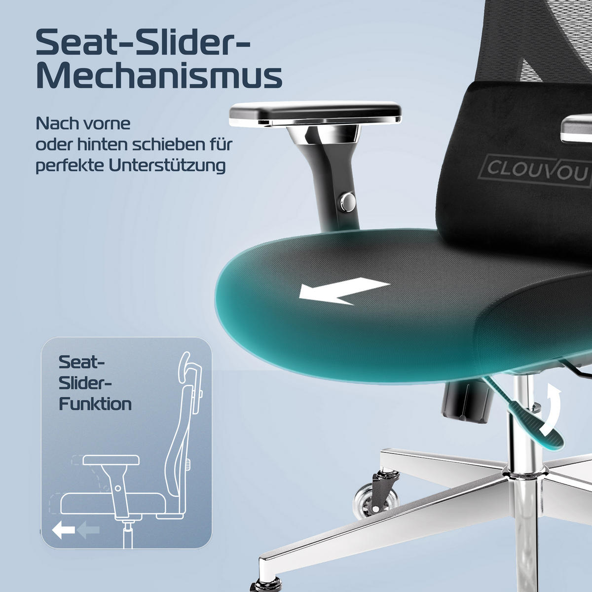 BÜROSTUHL CleverSeat Schwarz - Silberfarben/Schwarz, Kunststoff/Textil (70/134/70cm) - Clouvou