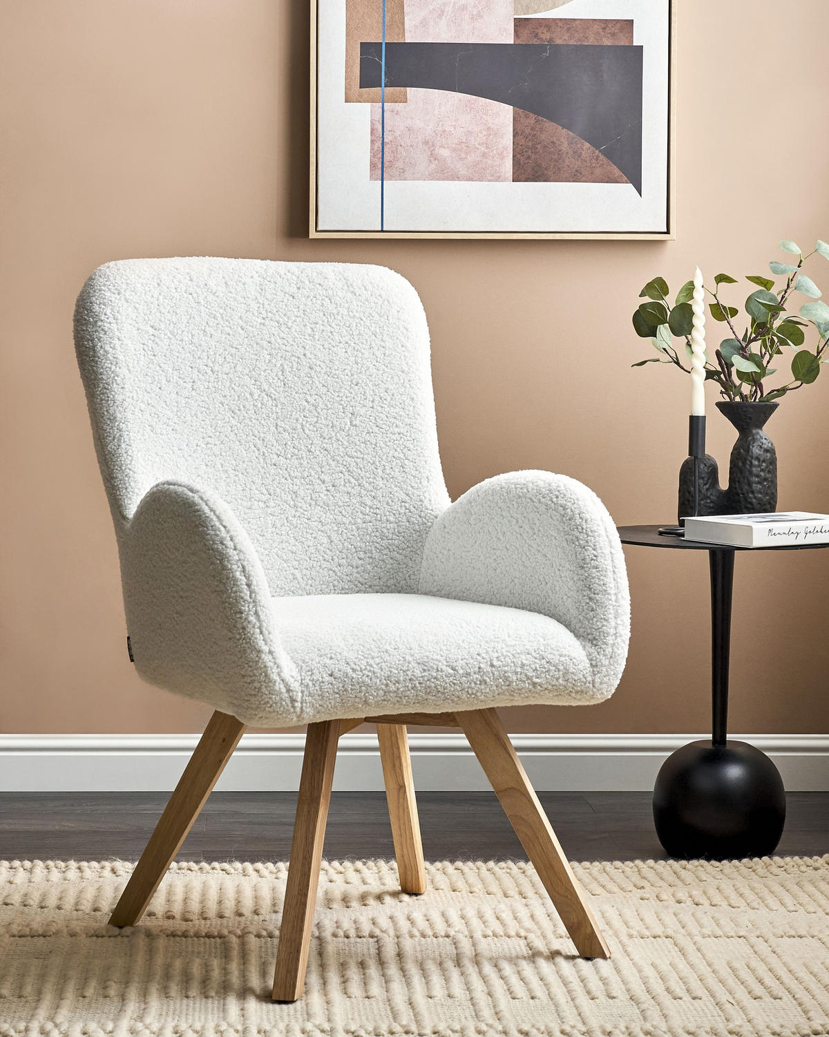 SESSEL Bouclé weiß/hellbraun Bjarn - Hellbraun/Weiß, Textil (60/90/55cm) - Beliani