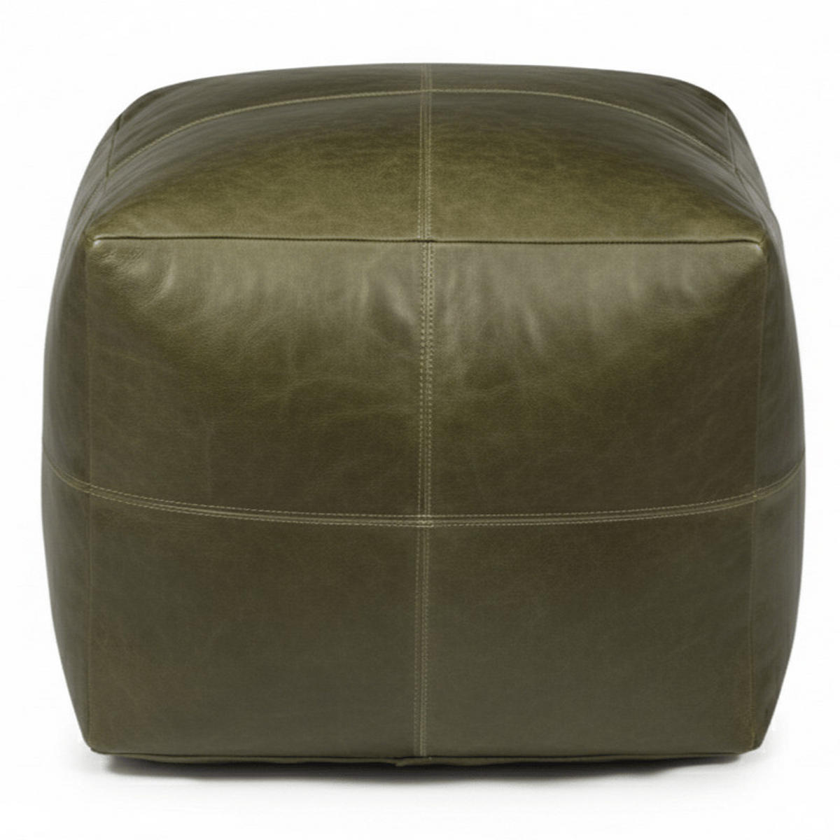 POUF 50/50/45 cm Echtleder Olivgrün - Grün, Leder (50/45/50cm) - Furnhouse