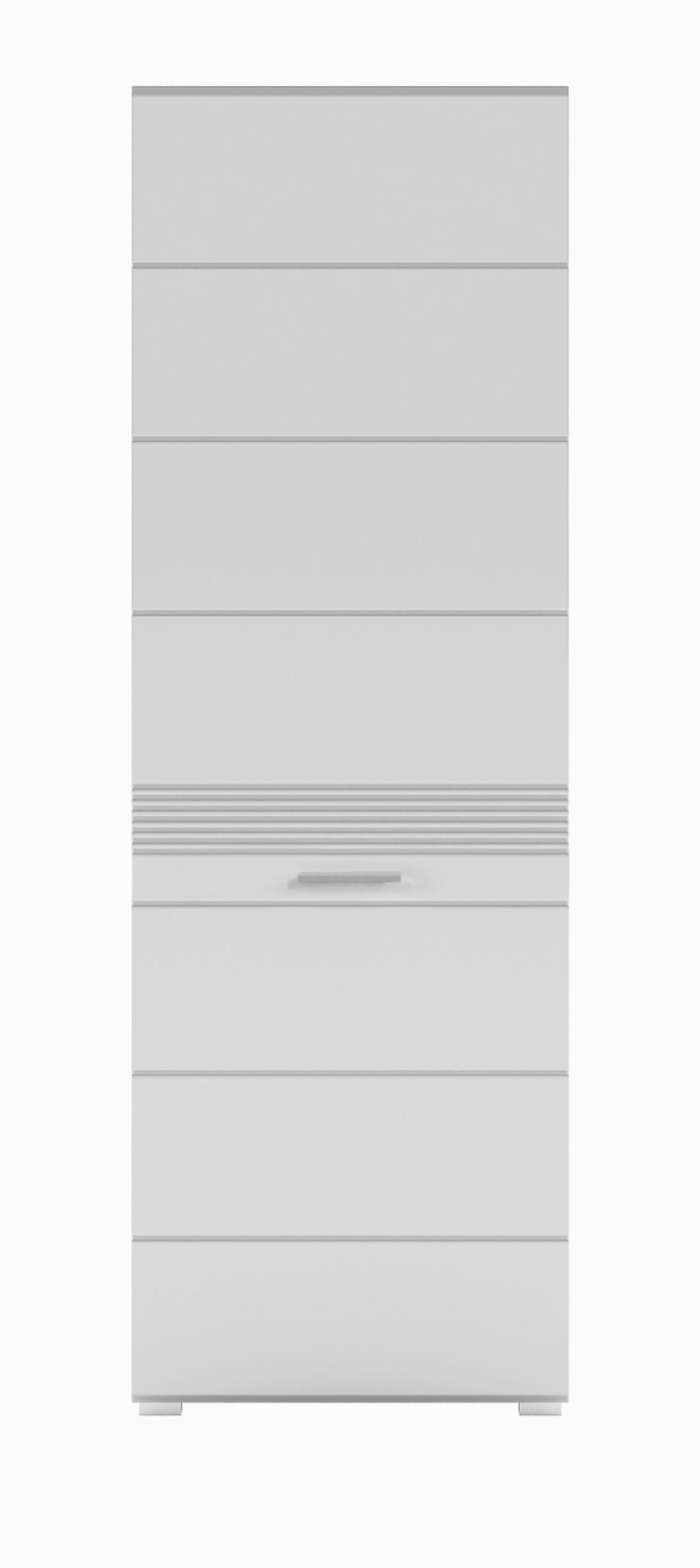 SCHUHSCHRANK weiß Hochglanz 55 cm, Garderobenschrank mit 6 Fächern - Weiß Hochglanz/Silberfarben, Holzwerkstoff/Kunststoff (55/190/37cm) - Inn.Furn