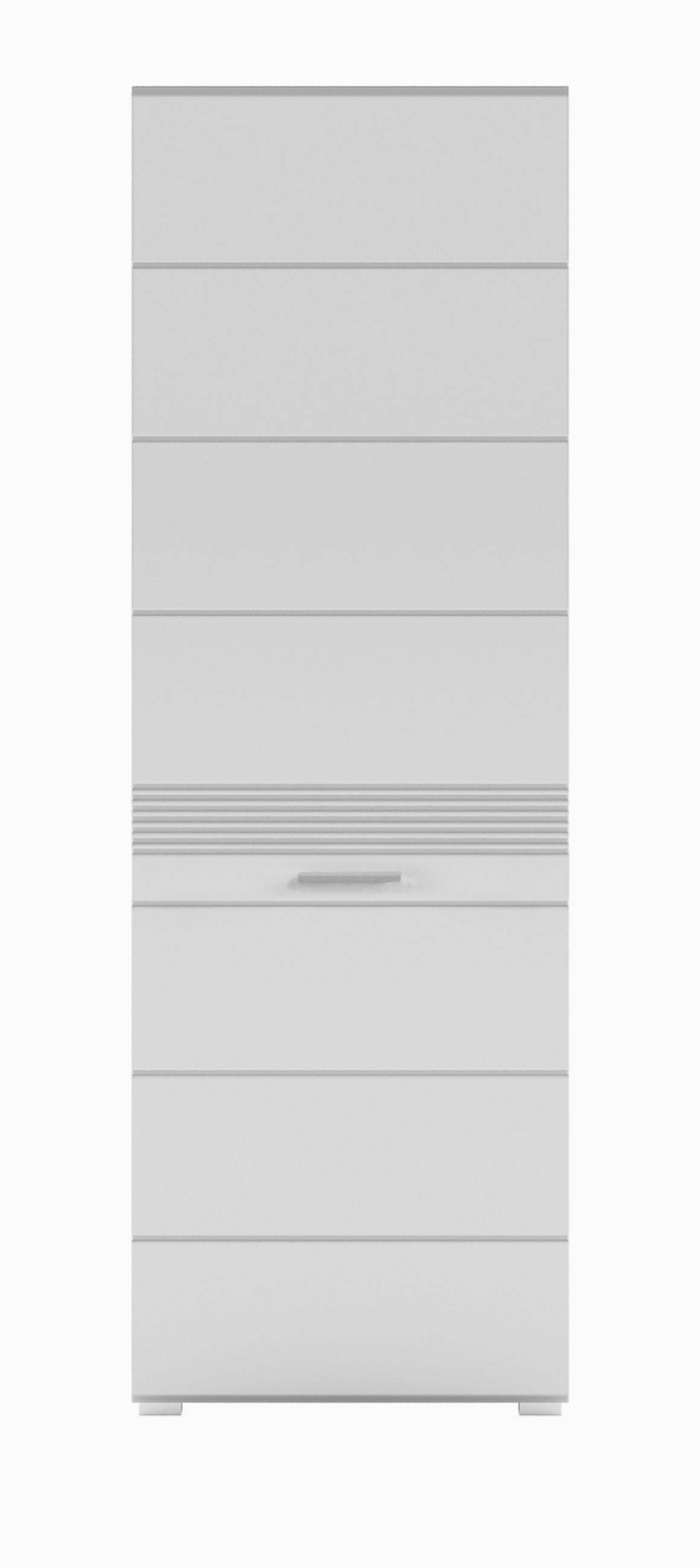 SCHUHSCHRANK weiß Hochglanz 55 cm, Garderobenschrank mit 6 Fächern - Weiß Hochglanz/Silberfarben, Holzwerkstoff/Kunststoff (55/190/37cm) - Inn.Furn