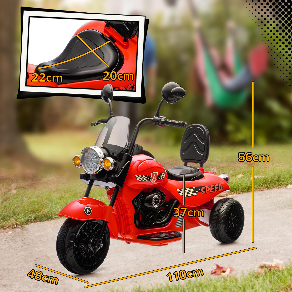ELEKTROMOTORRAD , Rot, Kunststoff, Metall, 110cm x 48cm x 56cm - Rot, Kunststoff (110/48/56cm) - AIYAPLAY
