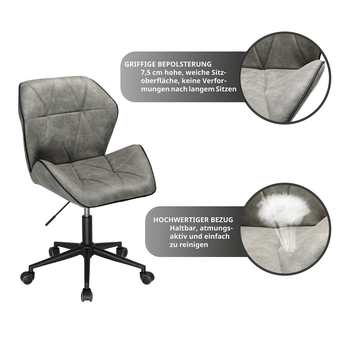 SCHREIBTISCHSTUHL Diamant Steppung Hellgrau - Grau, Textil (57/76/54cm) - SVITA