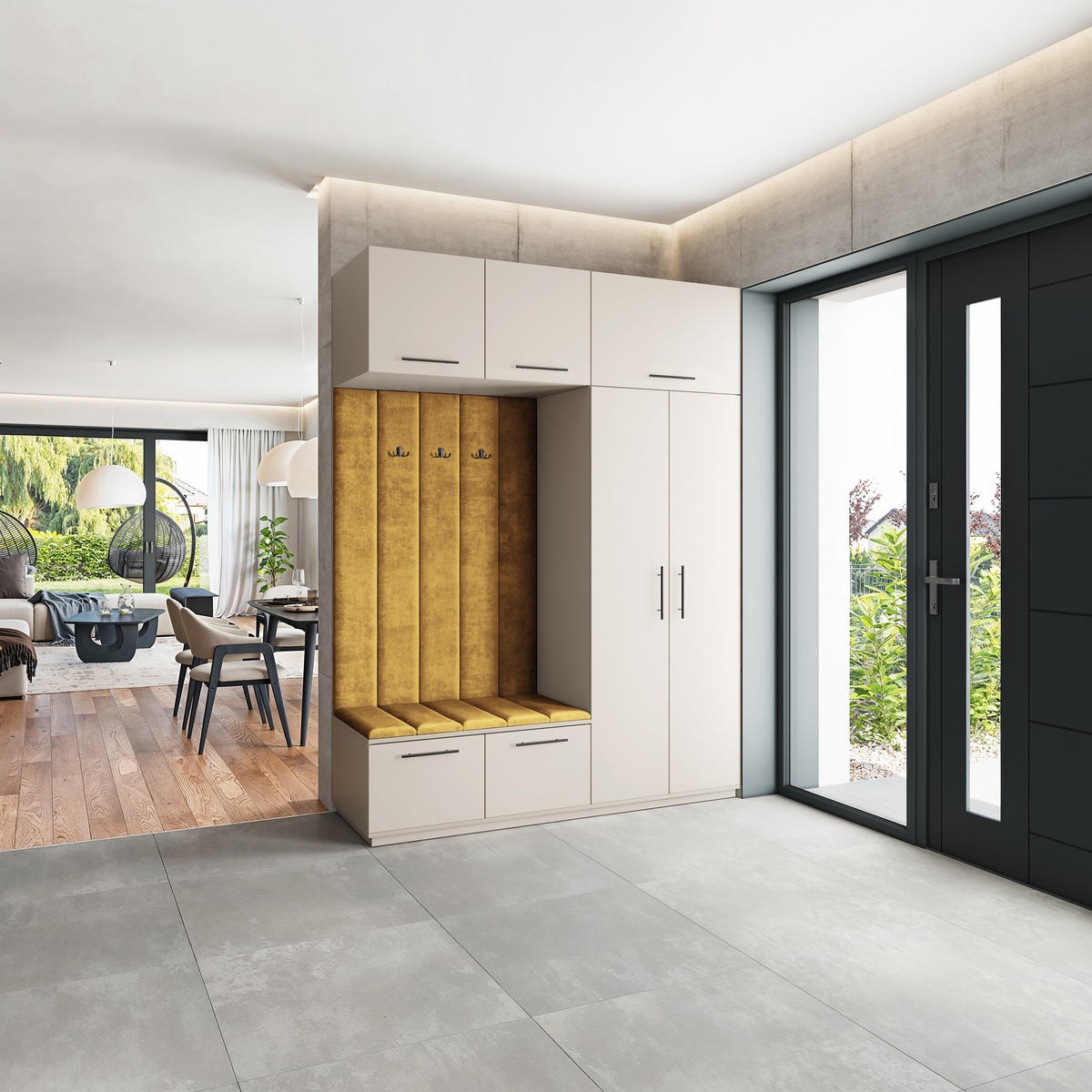 GARDEROBENSCHRANK REMA 180/240/60 cm Modern Garderobe-Set Kaschmir - Kaschmir/Gelb, Holzwerkstoff (180/240/60cm) - MASSENO