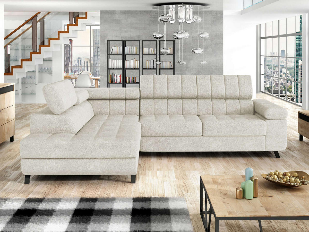 ECKSOFA Nord, Seite: Links - Ecru/Schwarz, Holz/Textil (264/203cm) - MIRJAN24