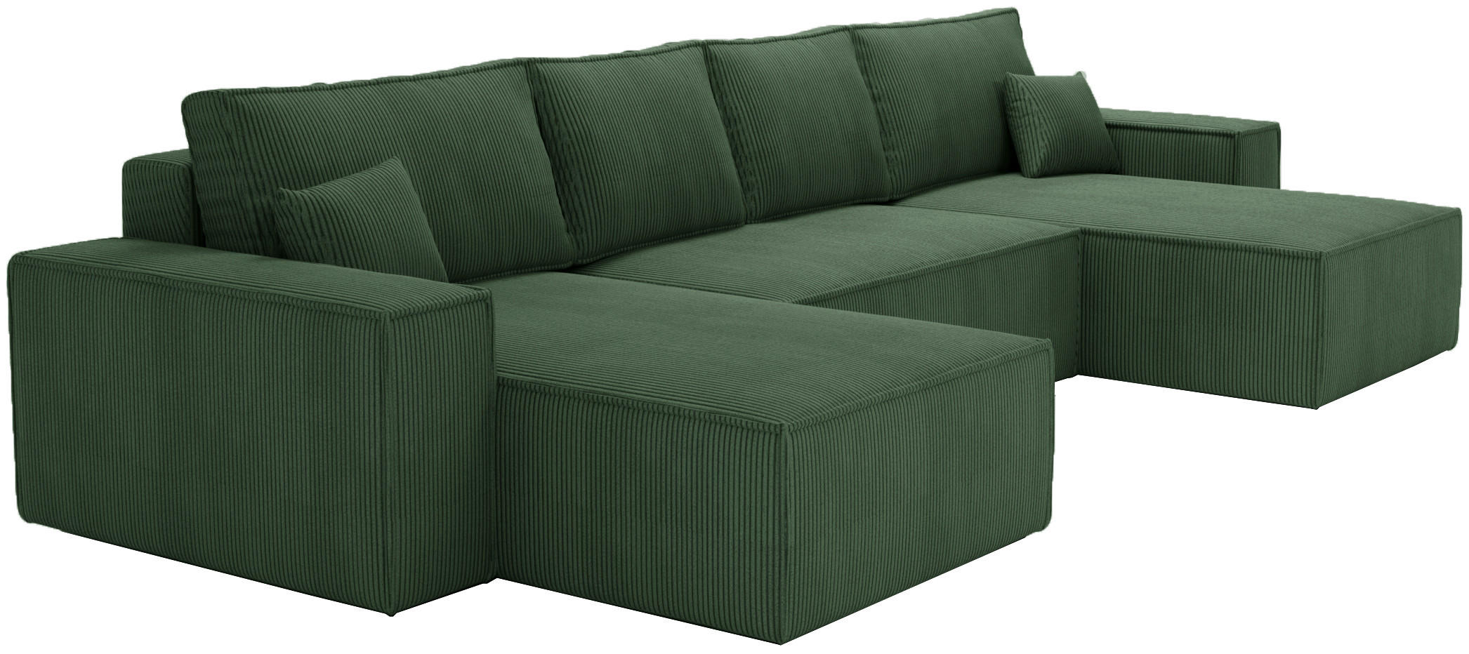 ECKSOFA U 380 cm Bergamo mit Schlaffunktion, Cordstoff, Grün - Grün, Holz (377/189cm) - Emporius