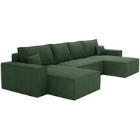 ECKSOFA U 380 cm Bergamo mit Schlaffunktion, Cordstoff, Grün - Grün, Holz (377/189cm) - Emporius