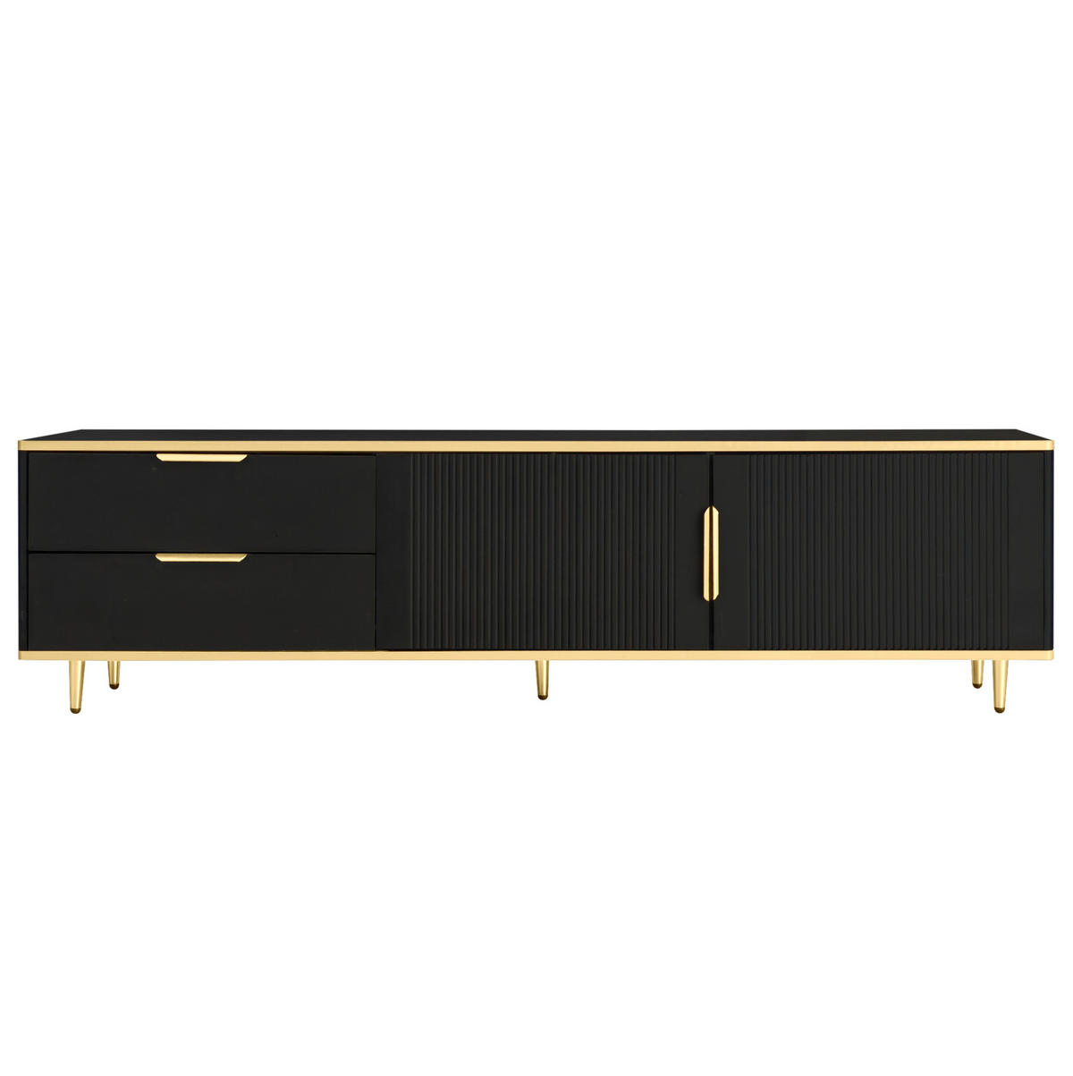 TV-SCHRANK 175/40/45 cm schwarz mit geschnitzter Struktur und goldenen Griffen - Schwarz, Holzwerkstoff (175/45/40cm) - OKWISH