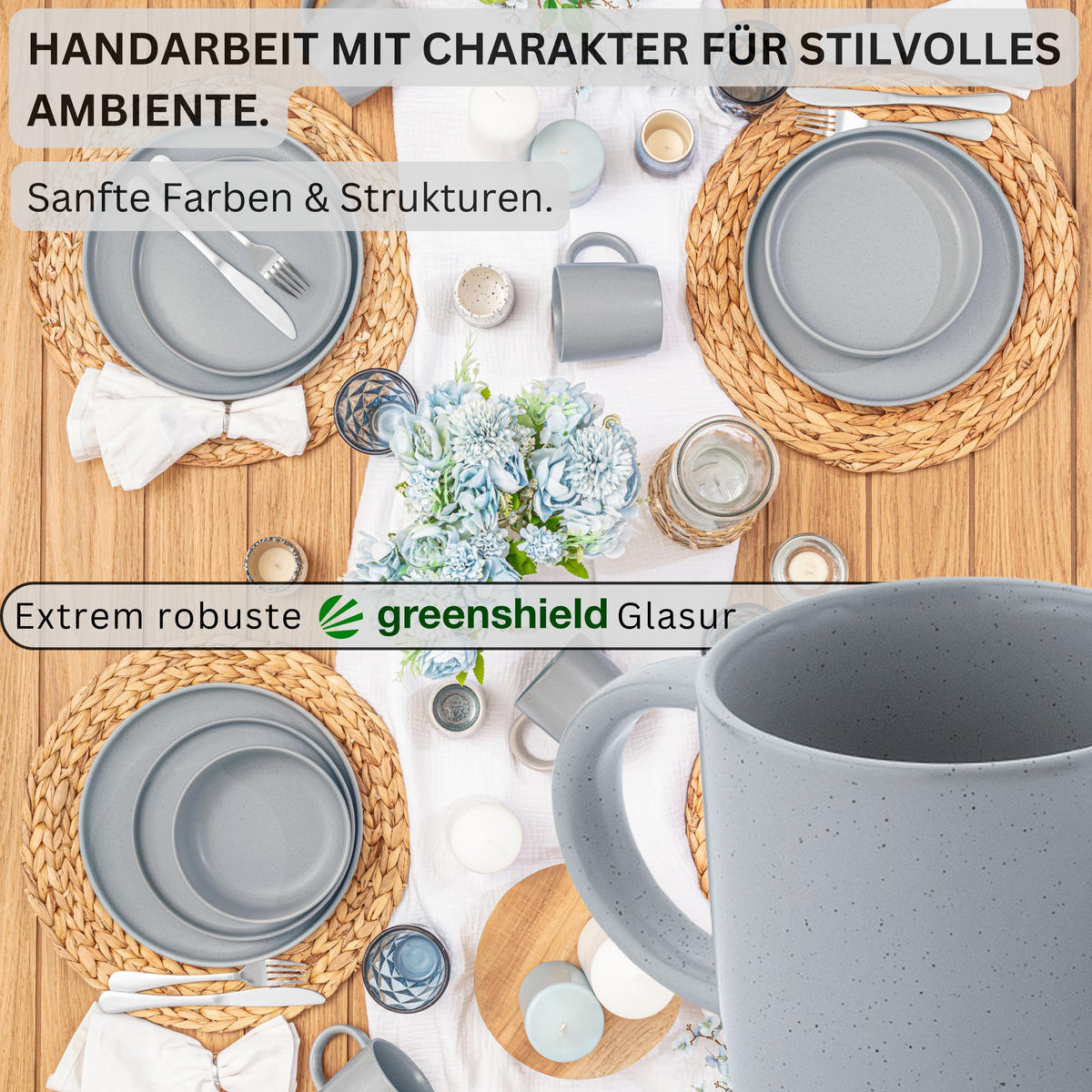 KAFFEEBECHER LEEDS STERLING - 6 teilig aus Steingut - Hellgrau, Stein (0.38L) - Sänger