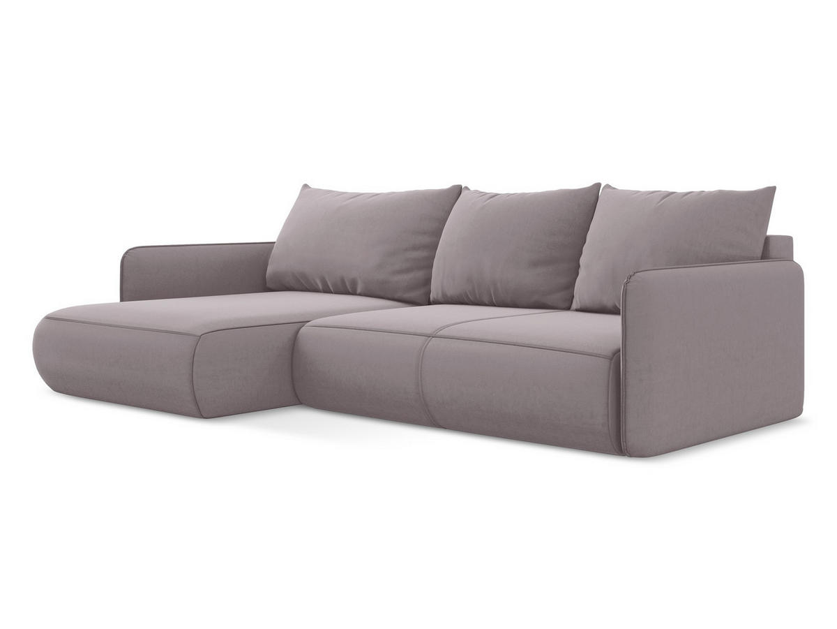 ECKSOFA mit Schlaffunktion Samt Stoff Violett - Lila/Flieder, Kunststoff/Textil (148/240cm) - Makamii