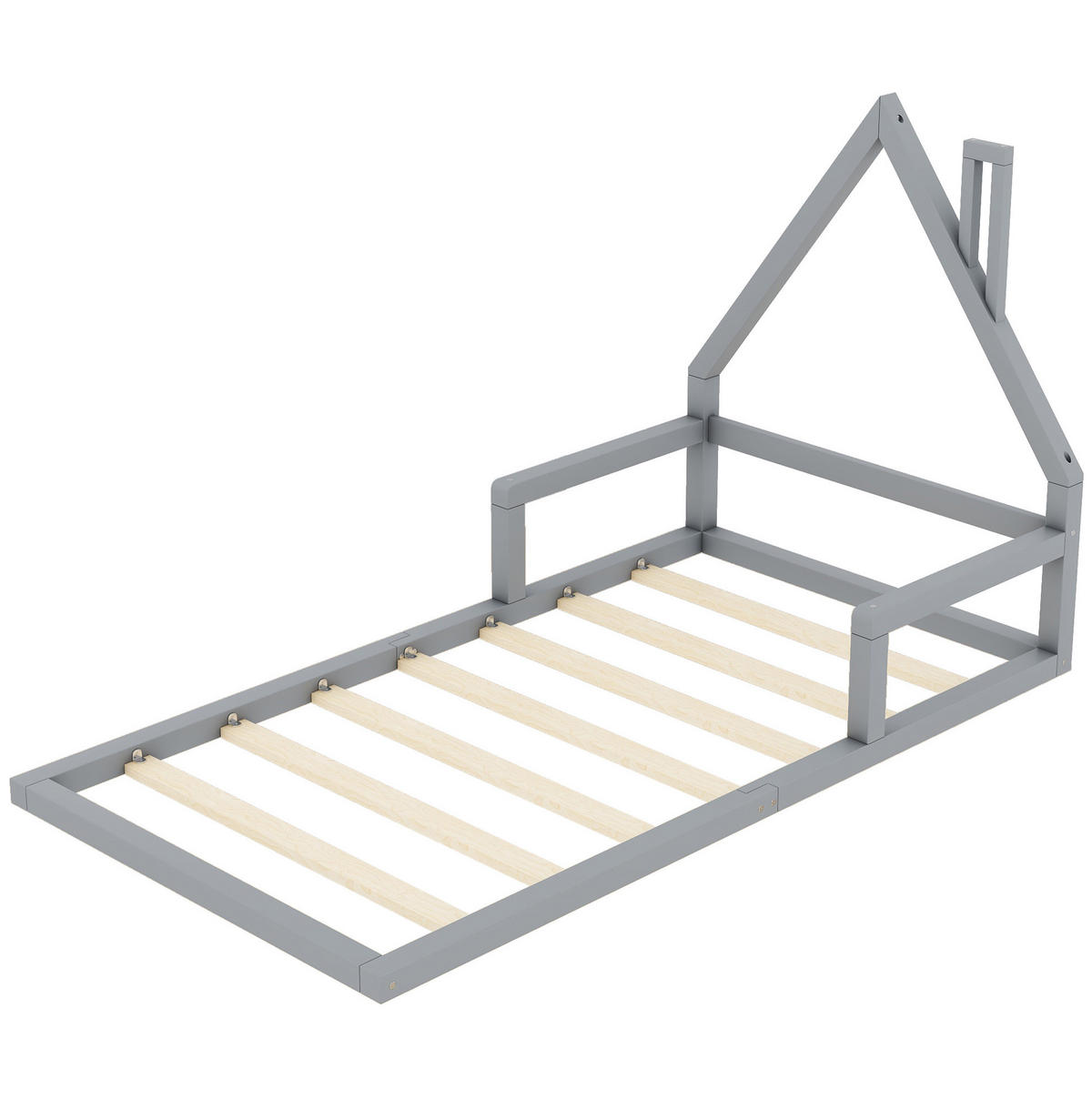 POSTELJA v obliki hiše 90/200 cm siva iz bora in MDF enostavna za vzdrževanje - siva, les (90/200cm) - OKWISH