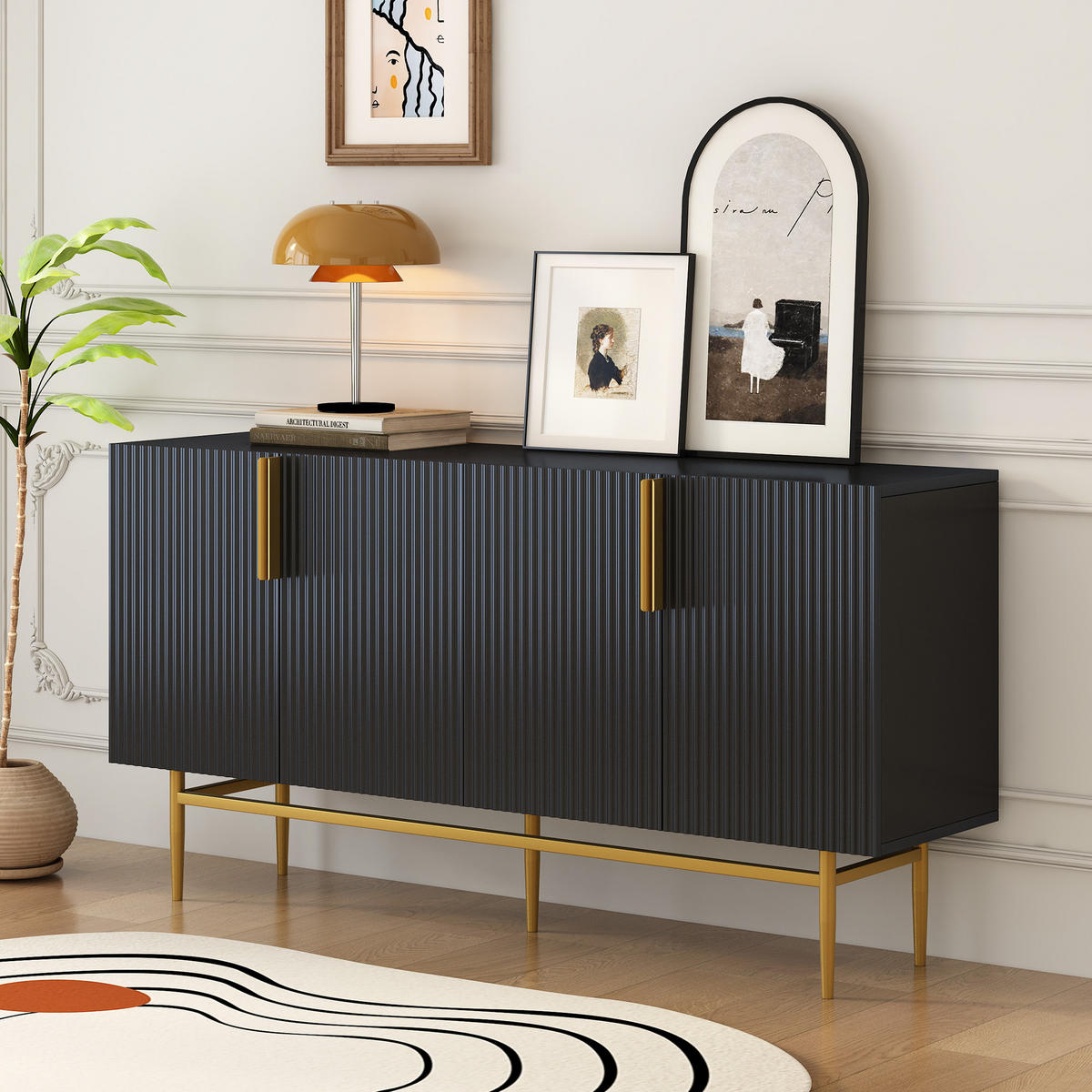 SIDEBOARD Schwarz 153/41/80 cm - Schwarz, Holzwerkstoff (40.5/80/152.5cm) - Urban Meuble