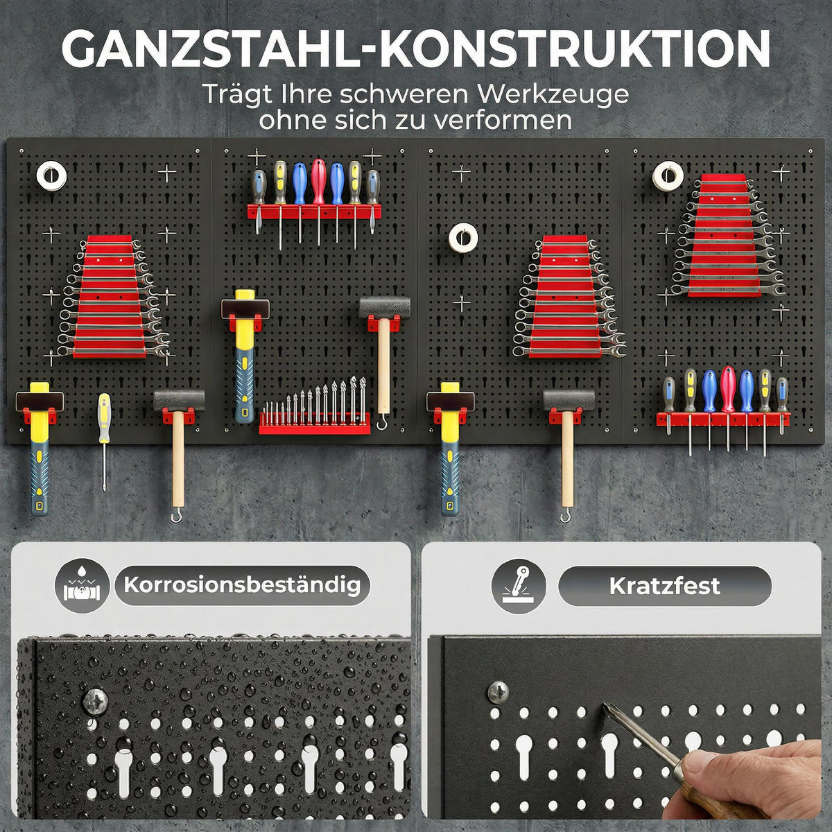 WERKZEUGWAND 38er Set Stahl Schwarz Rot - Schwarz, Metall (40/2/60cm) - HOMCOM