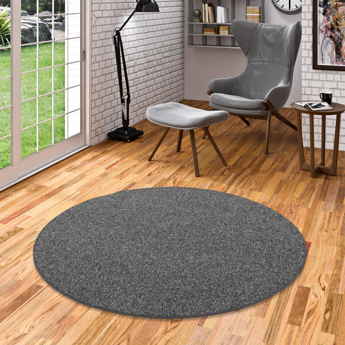 LUXUS WOLL-OPTIK BERBER JUNA MELIERT RUND - Anthrazit, Textil (100/100cm) - Snapstyle