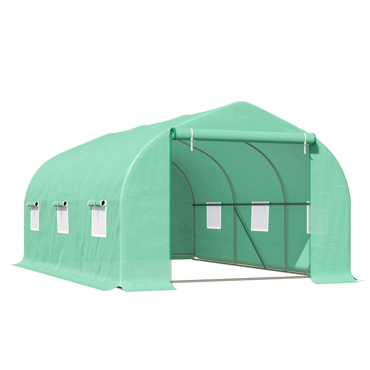 GEWÄCHSHAUS DE-05746 4,5x3x2 m, Rolltür, 6 Netzfenster Grün - Grün, Kunststoff/Metall (300/205/450cm) - ComfortXL