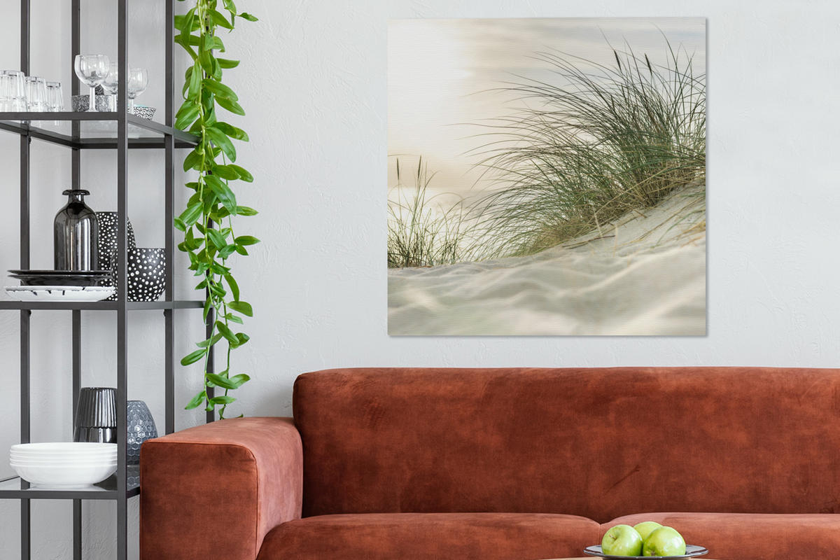 LEINWANDBILD Dünen mit Strandhafer in der Sonne des Nationalparks Schleswig-Holsteinisches Wattenmeer 90x90 cm - Creme, Textil (90/90cm) - MuchoWow
