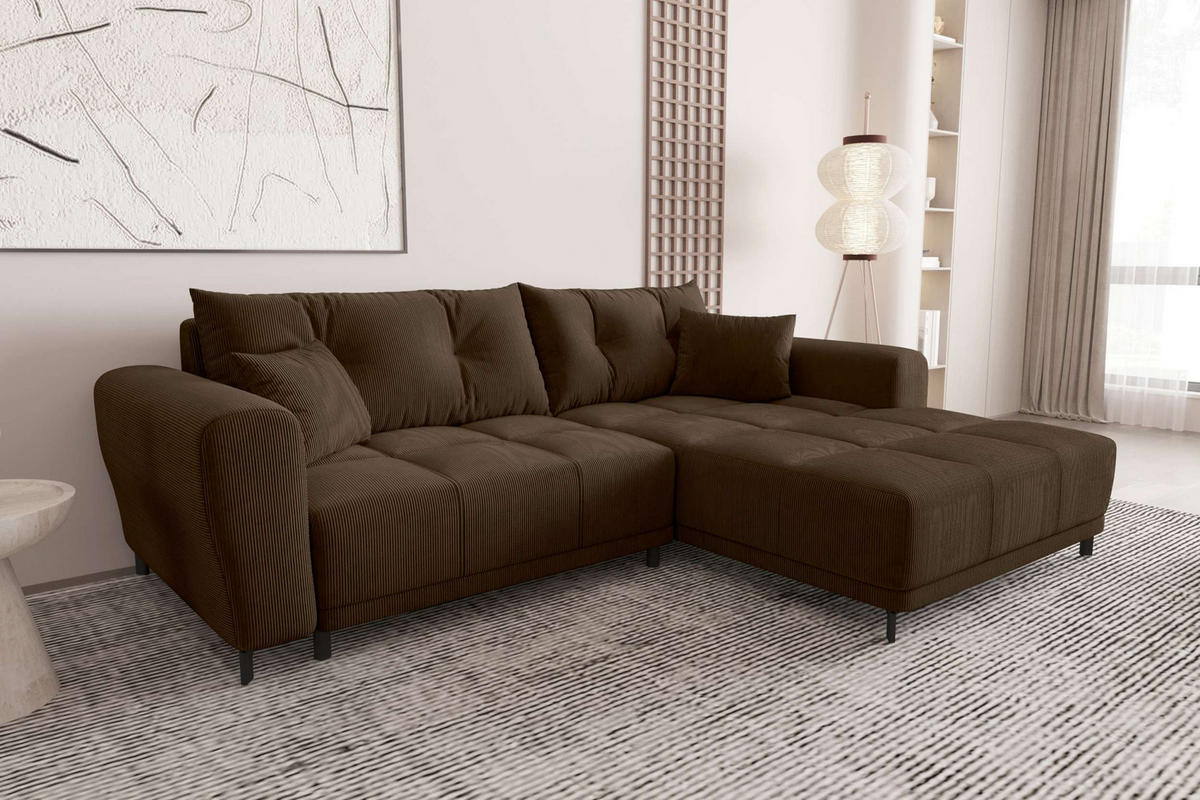 ECKSOFA Massimo Cordstoff Braun inkl. Schlaffunktion Rechts - Schwarz/Braun, Textil/Metall (246/177cm) - 99rooms