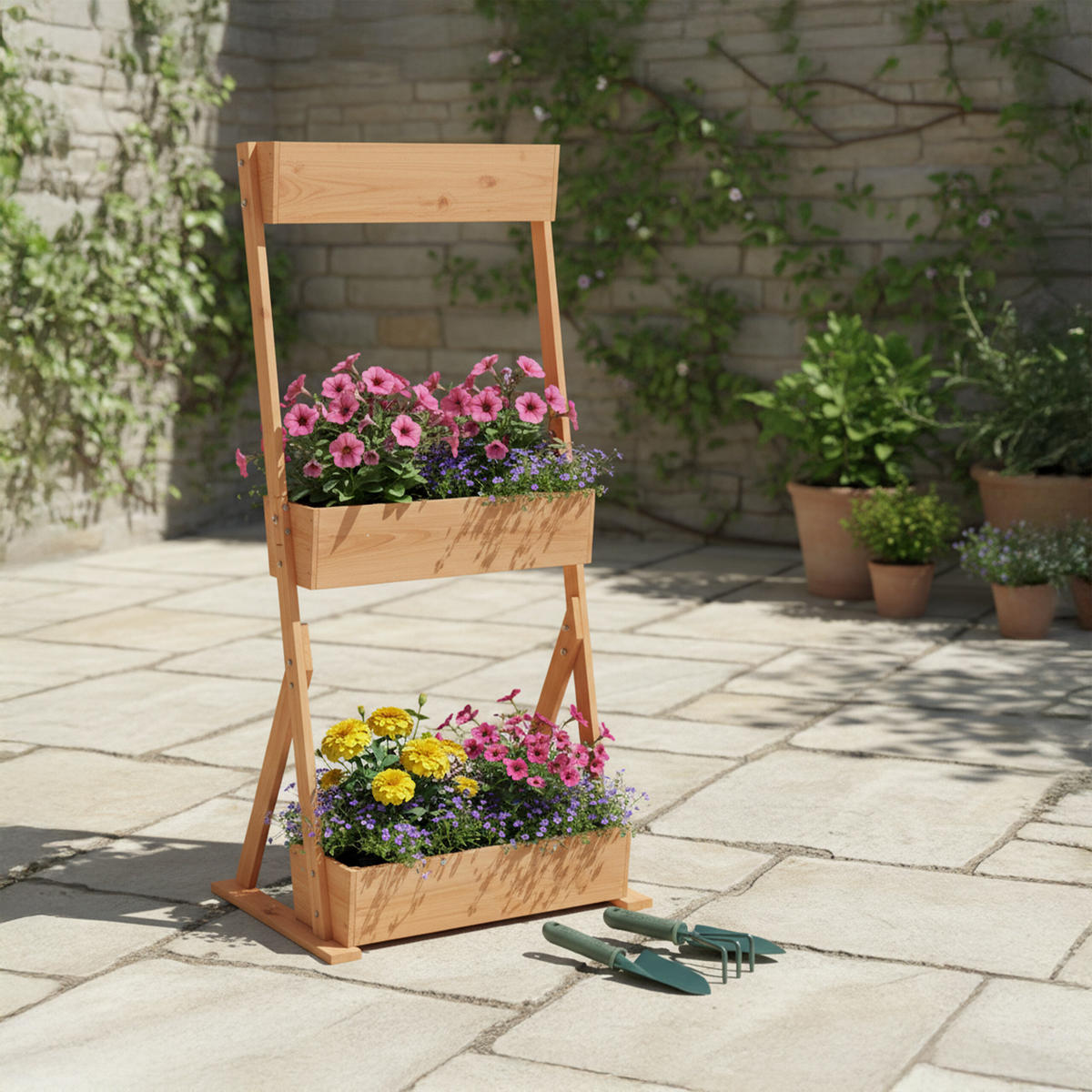 VERTIKALBEET - Braun, Holz/Textil (60/140/50cm) - Relaxdays