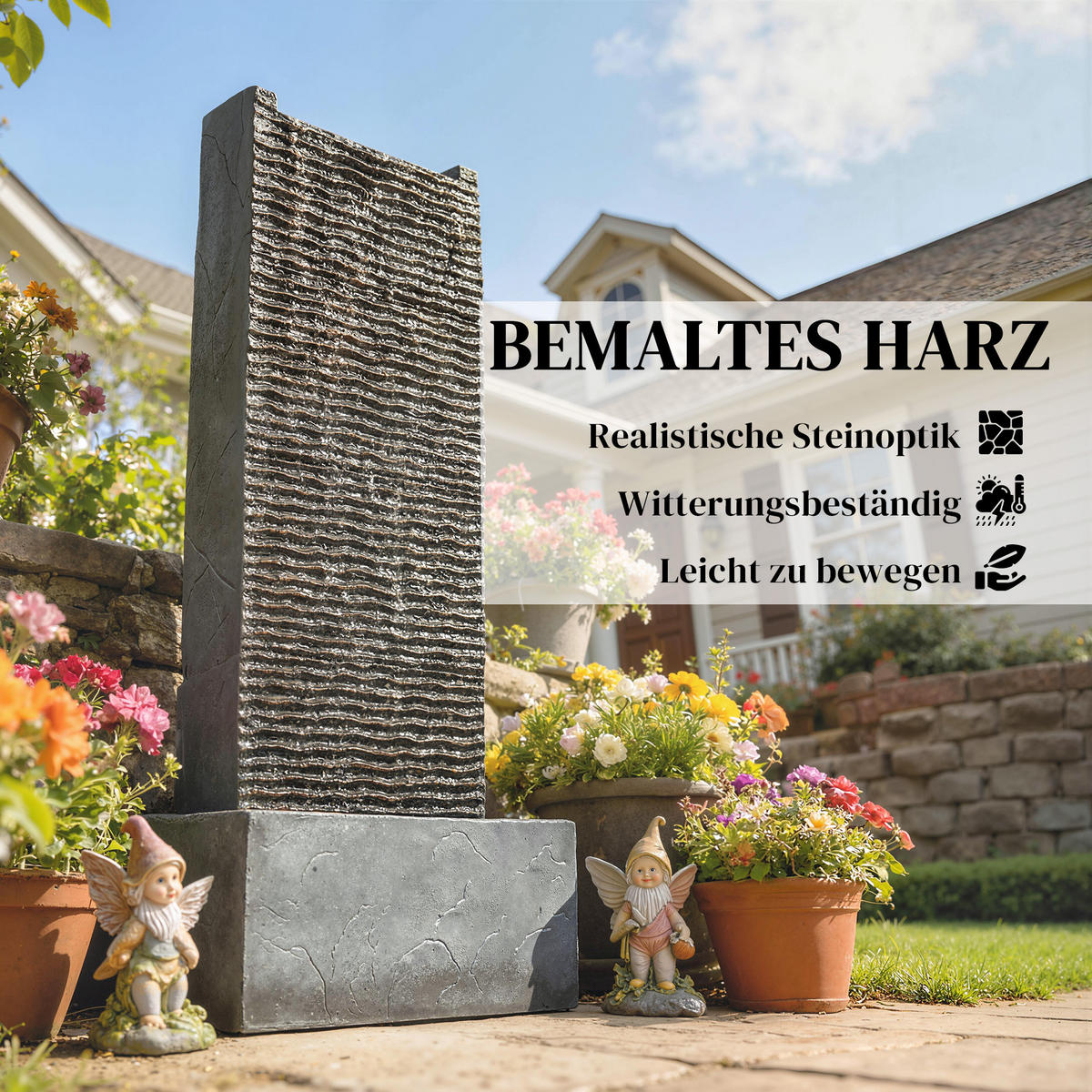 GARTENBRUNNEN Harz Grau - Grau, Kunststoff (37.5/22/80cm) - Outsunny