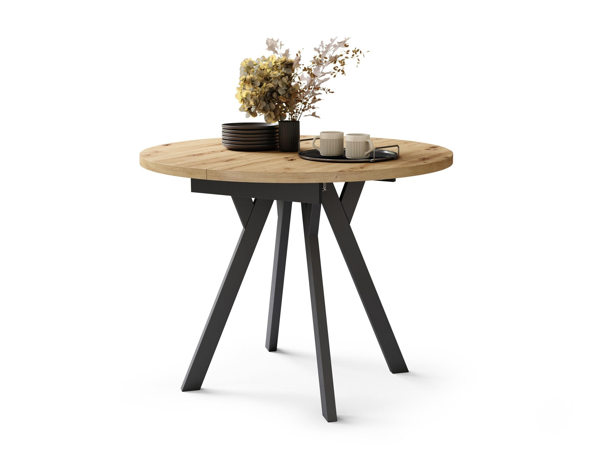 designimpex Esstisch Schwarz, Eiche Artisan 90x77x90 cm