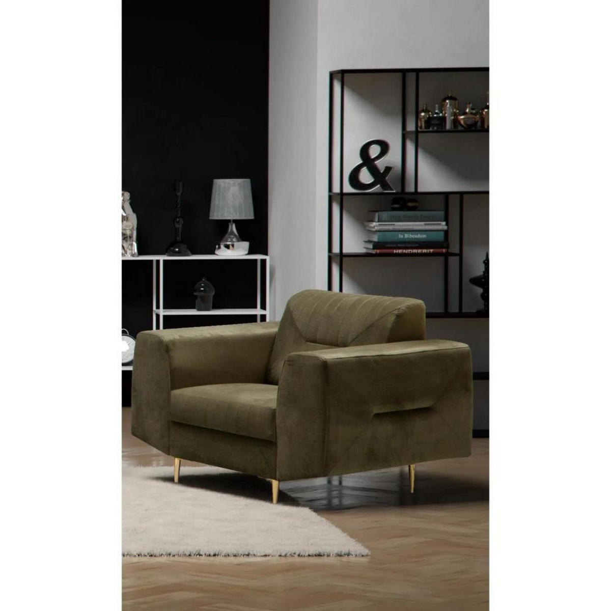 RELAXSESSEL Venezia olivgrün mit goldenen Beinen - Goldfarben/Olivgrün, Textil (112/85/94cm) - Beautysofa