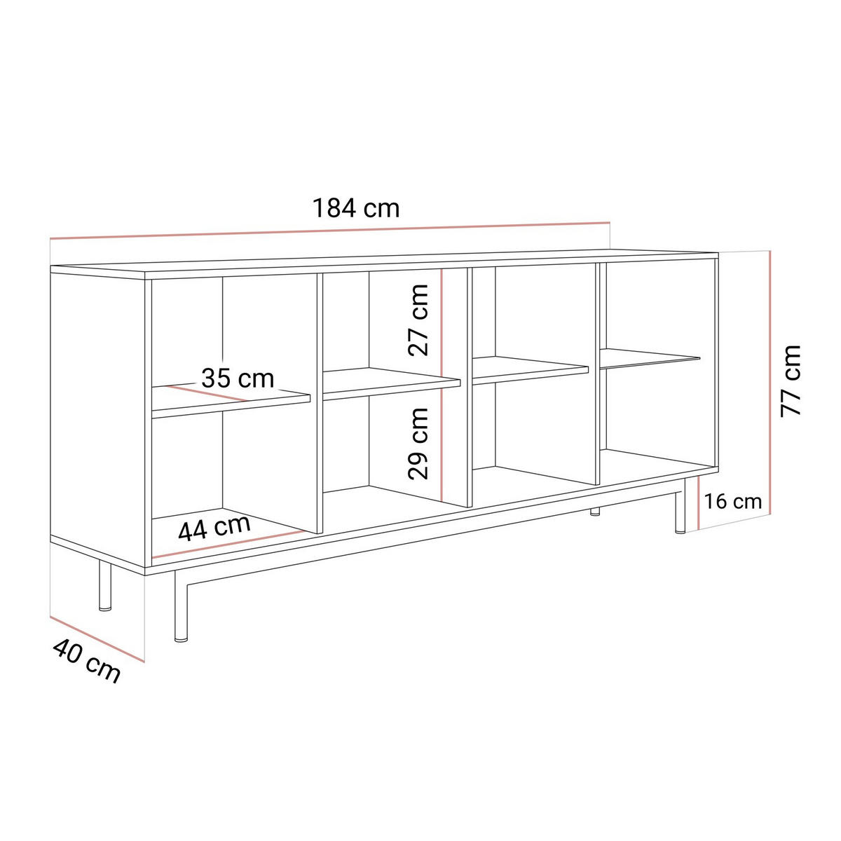 KOMMODE FLORENCE 3D1W mit LED-Beleuchtung - Kaschmir, Holzwerkstoff (184/77/40cm) - Lookway