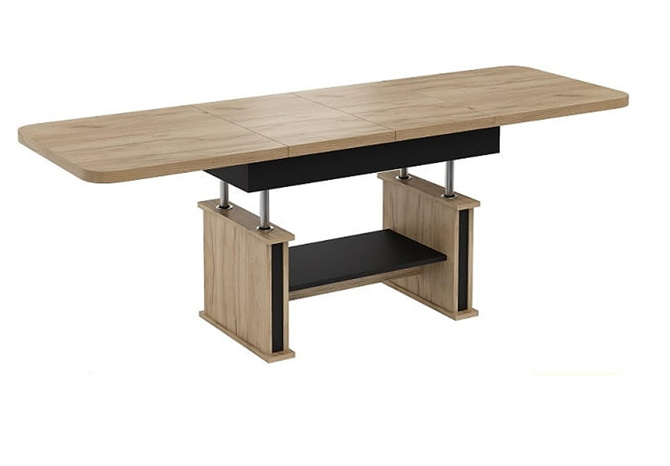 COUCHTISCH rechteckig Eiche Gold Schwarz ausziehbar höhenverstellbar - Eichefarben/Schwarz, Holzwerkstoff (70/120/60cm) - designimpex