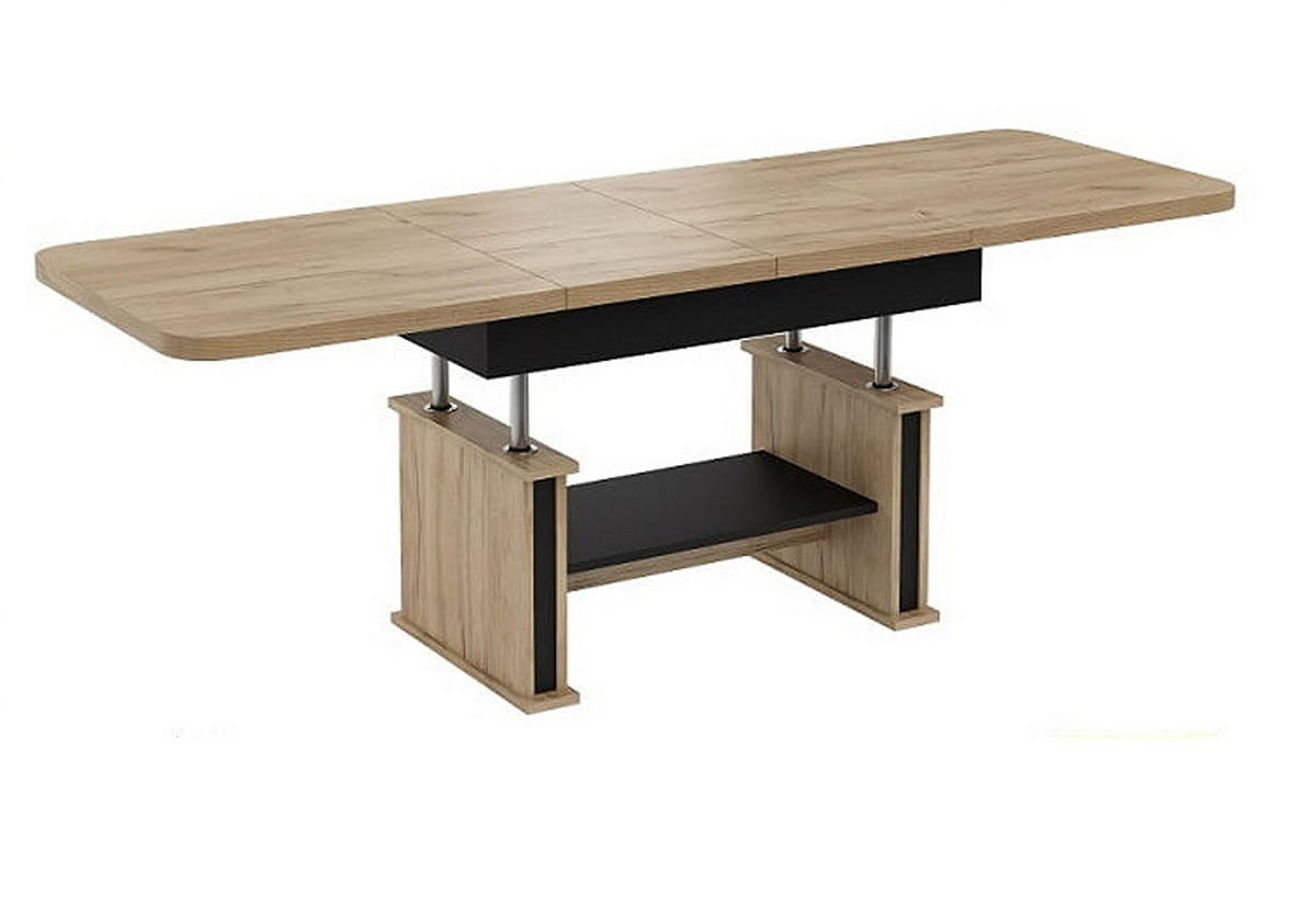 COUCHTISCH rechteckig Eiche Gold Schwarz ausziehbar höhenverstellbar - Eichefarben/Schwarz, Holzwerkstoff (70/120/60cm) - designimpex