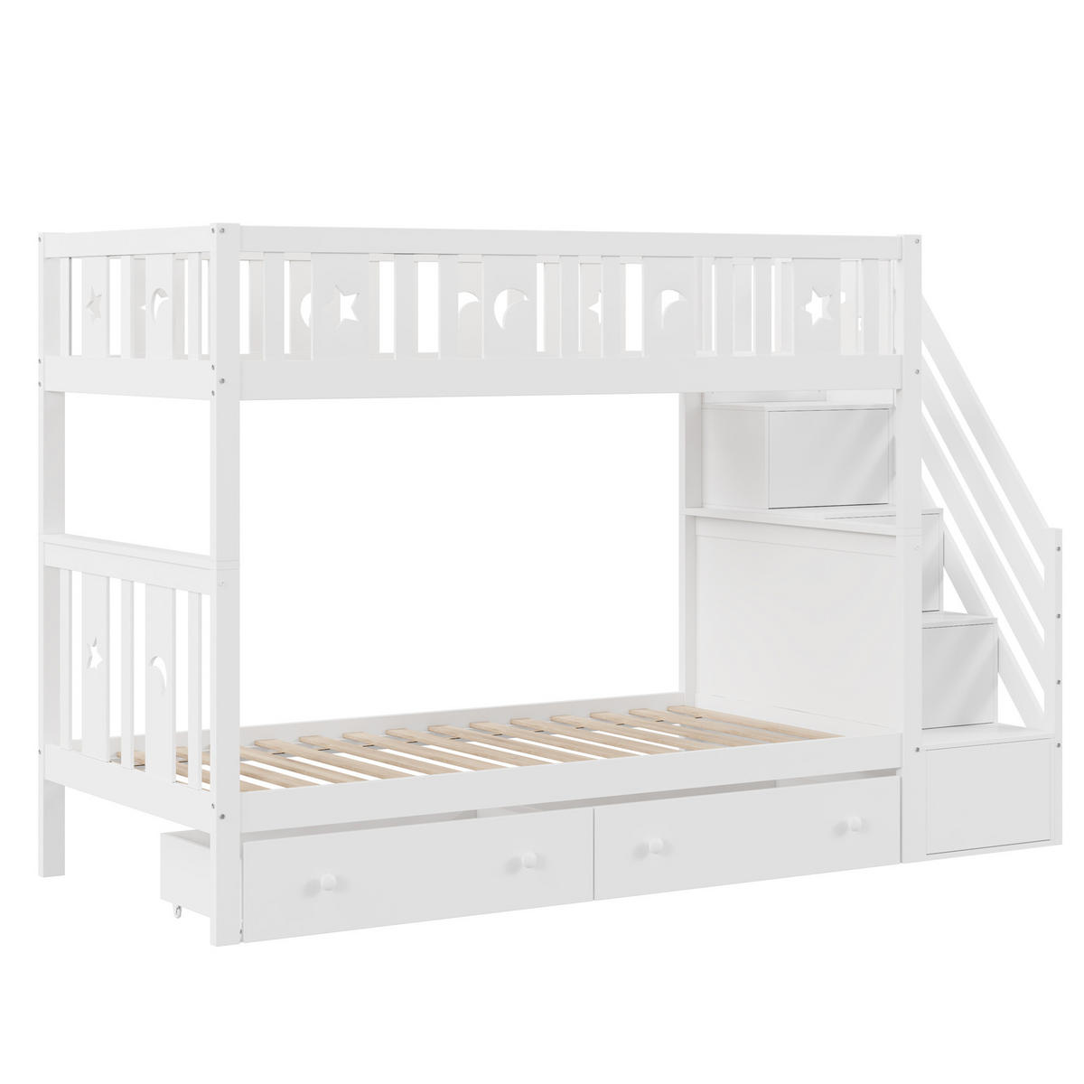 ETAGENBETT 90/200 cm in Weiß mit Stauraumtreppe und 2 Schubladen - Weiß, Holz (90/200cm) - OKMYHOME
