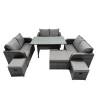 SITZGRUPPE mit Esstisch,Zweisitzer,3 Hockern Polyrattan 9-Sitzer - Dunkelgrau/Grau, Glas/Kunststoff - Fimous