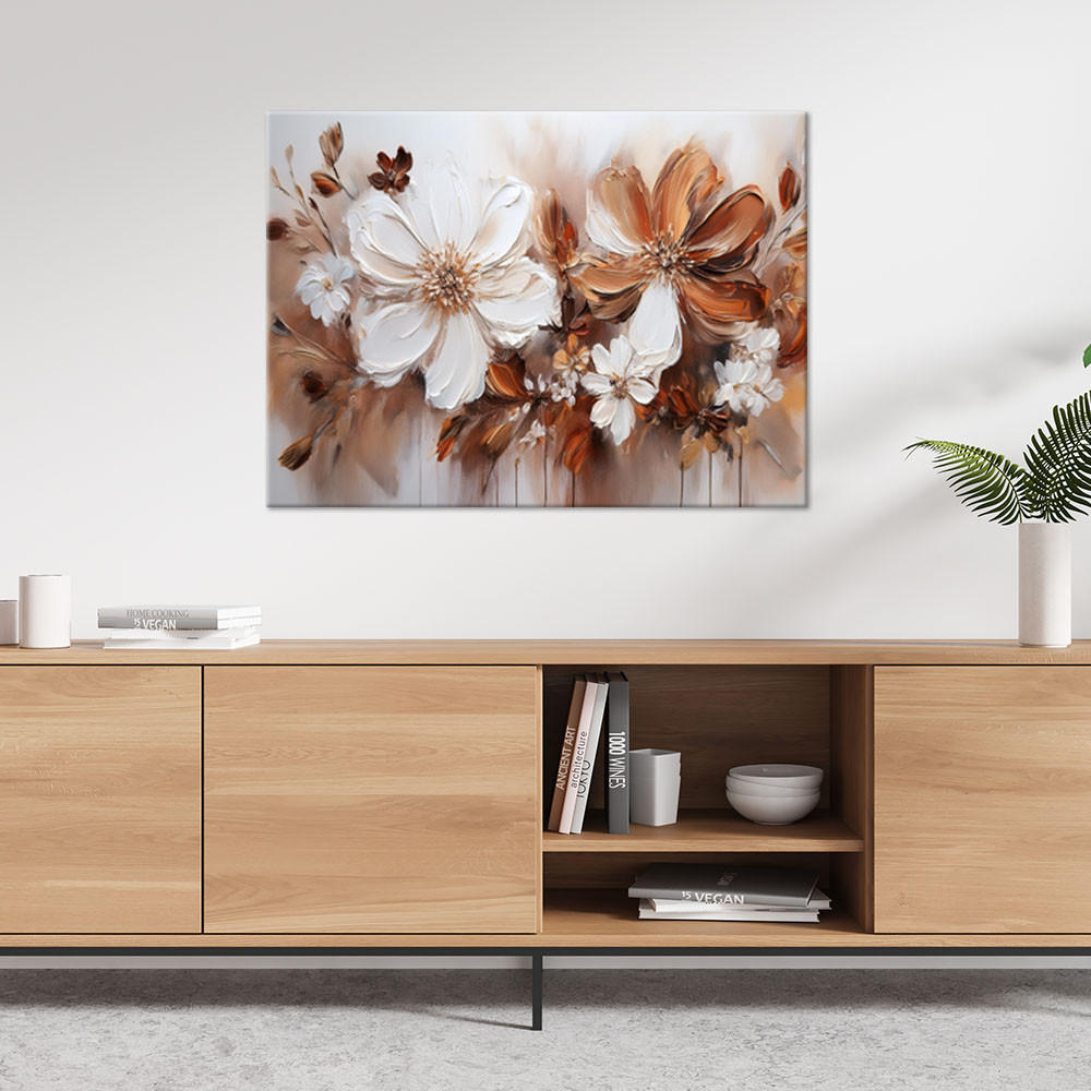 WANDBILD braune und weiße blumen natur - Braun, Textil (90/60cm) - Feeby