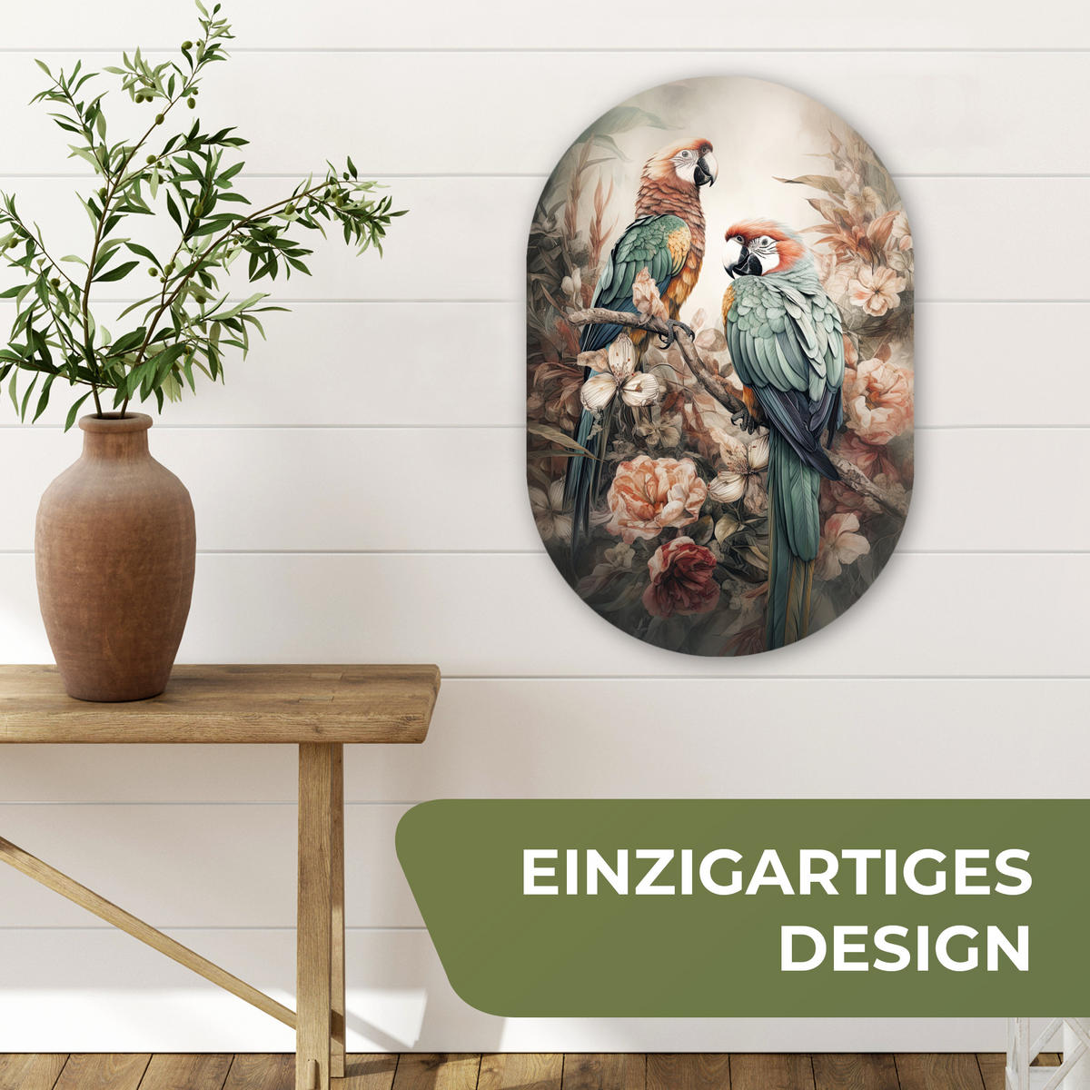 WANDBILD Papageien - Vögel - Natur - Blumen 40x60 cm - Baltimorefarben, Kunststoff (40/60cm) - MuchoWow