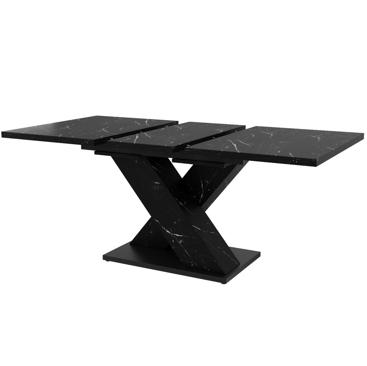 ESSTISCH aus MDF 119,5/159x80x75 cm Schwarz in Marmoroptik, ausziehbar mit X-Gestell - Schwarz, Holzwerkstoff (119/80/75cm) - Modfu