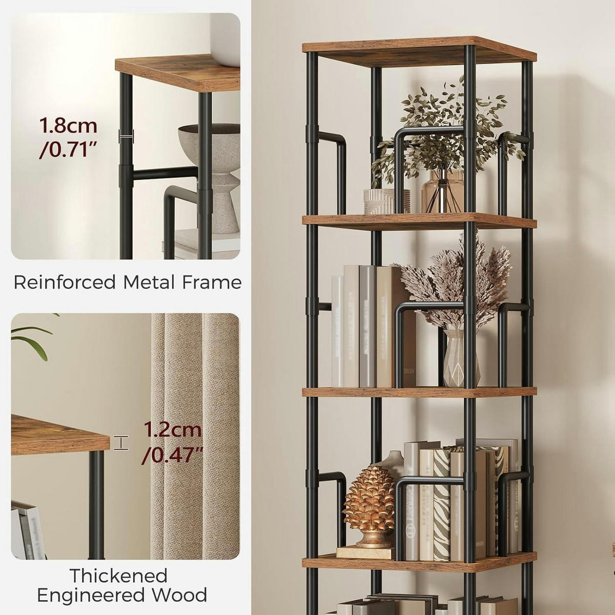 BÜCHERREGAL Drehregal 6 Ebenen Braun Schwarz 30 x 30 x 158,7 cm - Braun, Holzwerkstoff (30/158.7/30cm)