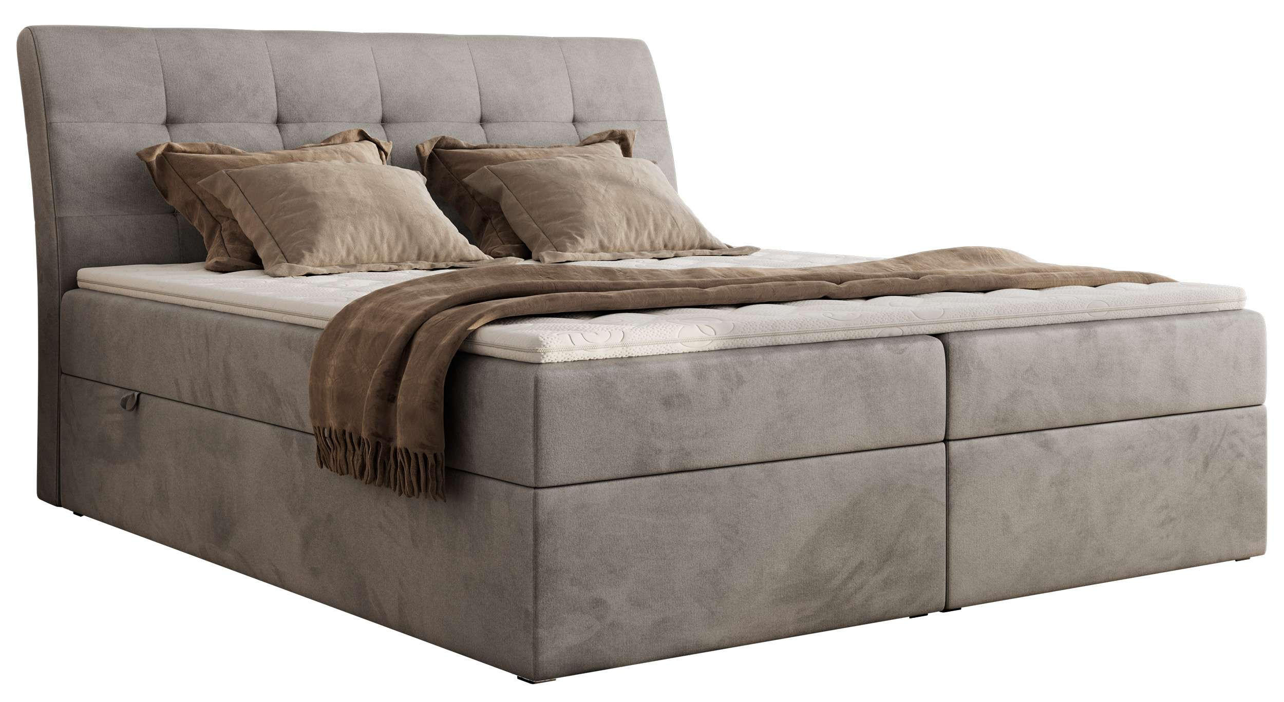BOXBETT DAGOS 160/200 - Hellgrau Velvet - H4 - Topper T25 - Hellgrau, Textil (160/200cm) - MKS