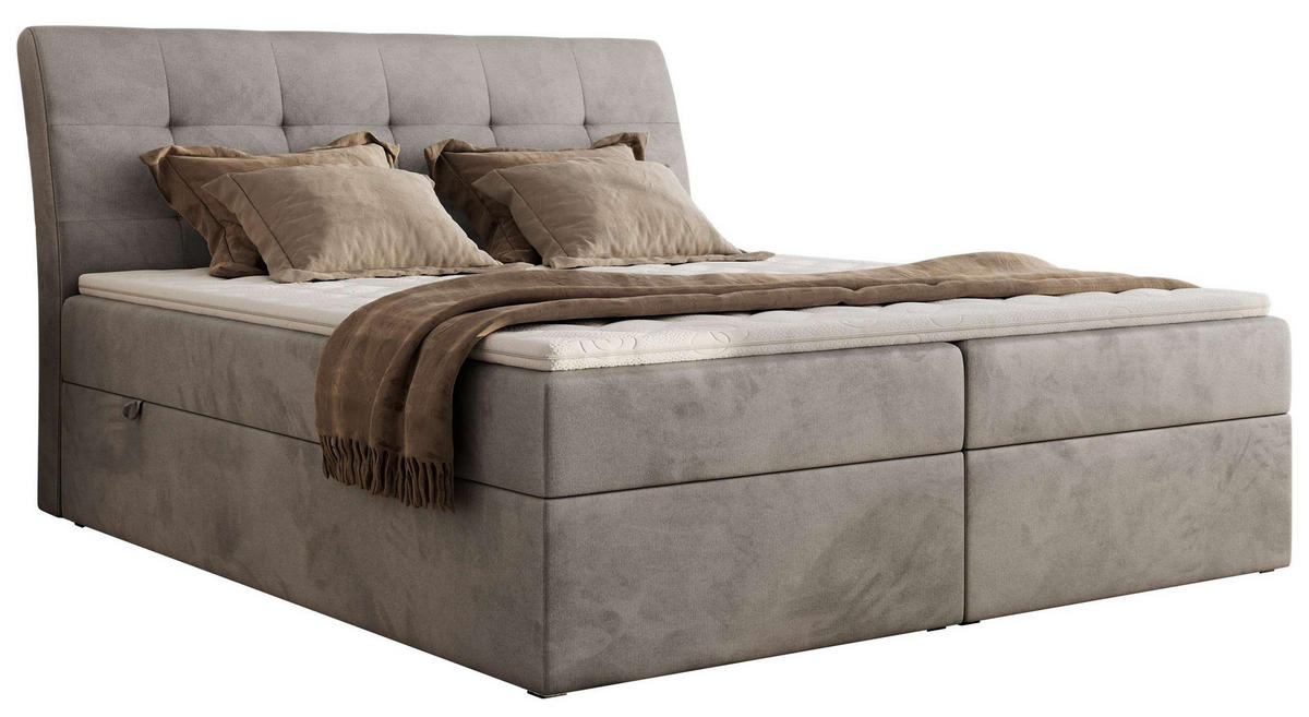 BOXBETT DAGOS 120/200 - Hellgrau Velvet - H4 - Topper T25 - Hellgrau, Textil (120/200cm) - MKS