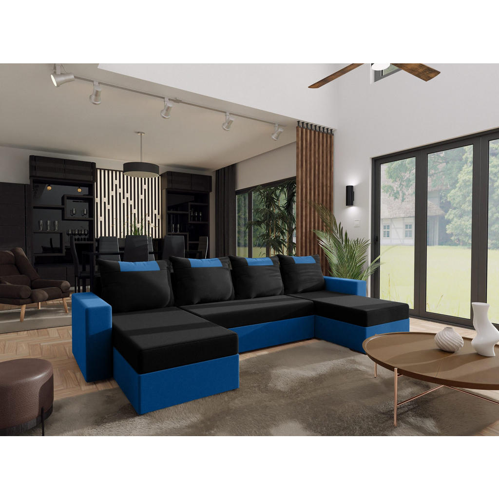 Thumbnail - Meblito Ecksofa, Dunkelblau, Textil, U-Form, 298x85x207 cm, Wohnzimmer, Sofas & Couches, Wohnlandschaften, Wohnlandschaf...