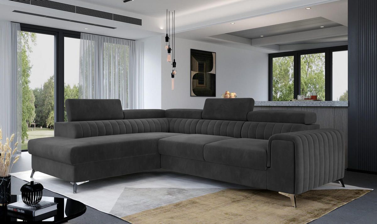 ECKSOFA - OLIVIER (Links, Grau) - Dunkelgrau, Textil (275/205cm) - Möblo