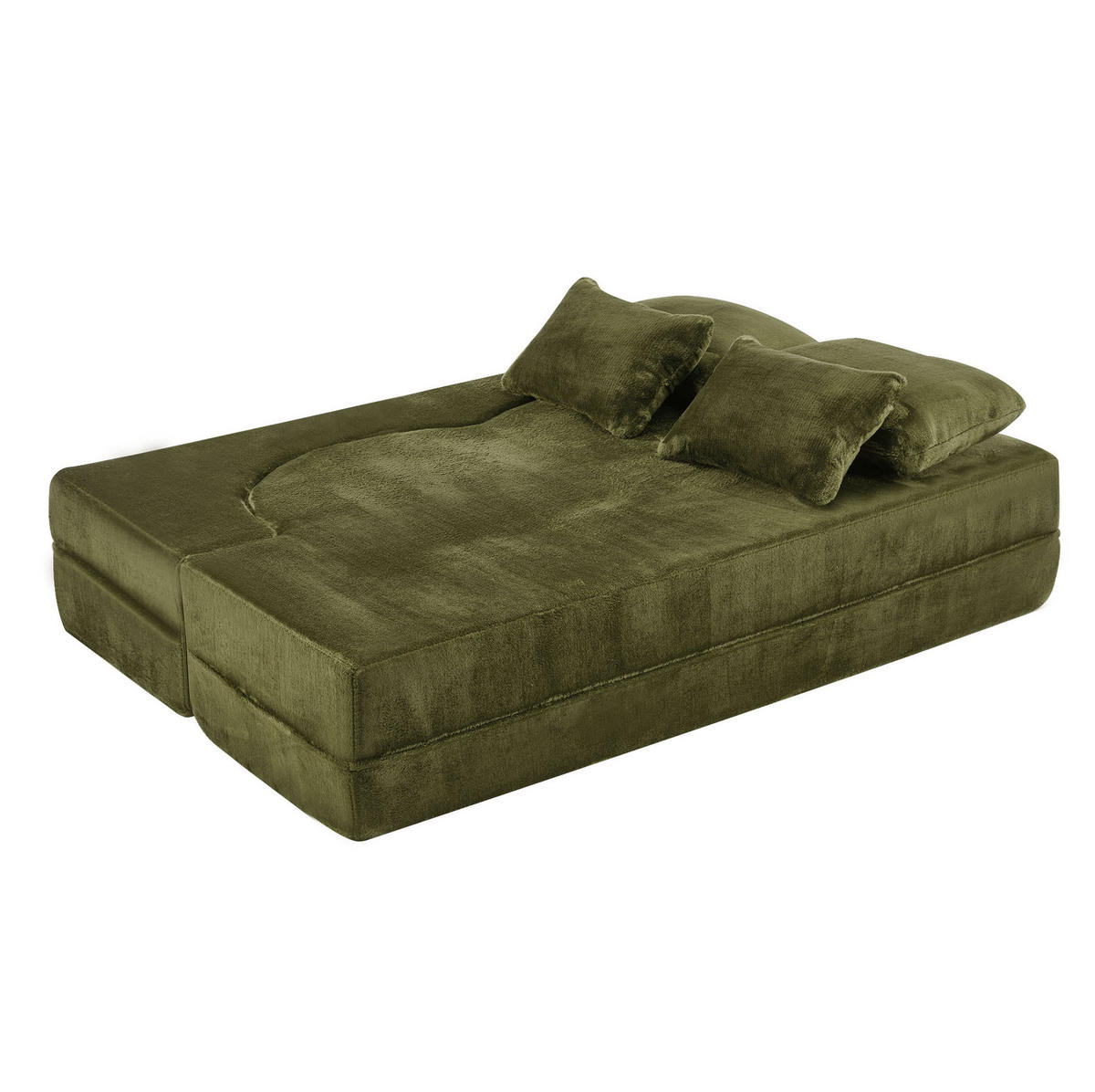 SCHLAFSOFA aus Schaumstoff und Federkern Grün 2-in-1 mit 4 Kissen und klappbarer Liegefunktion - Grün, Kunststoff (198/76/60cm) - Modfu