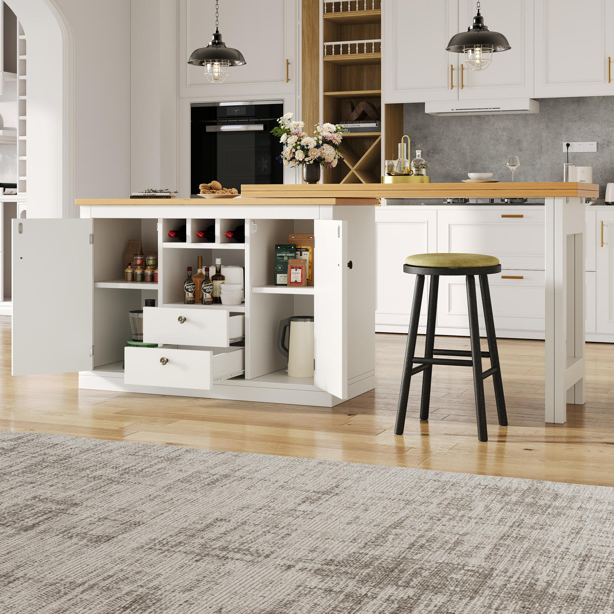 BARTISCH 120-180/40/76 cm ausziehbar mit Stauraum und 360°-Drehfunktion - Naturfarben, Holzwerkstoff (40/180/76cm) - BEAOK