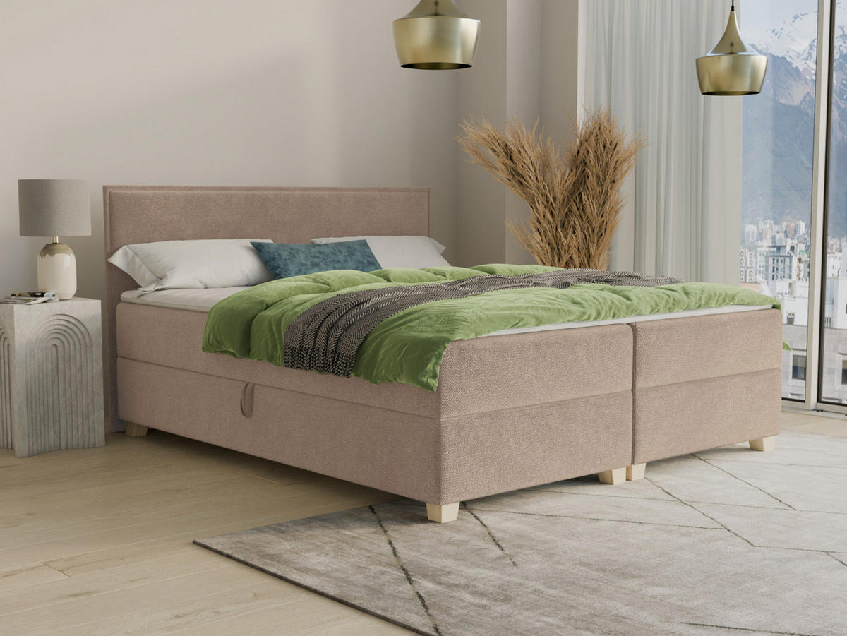 BOXBETT Fren - 180x200 - beige (Paros 02, Velvet) - Beige, Holz/Holzwerkstoff (180/200cm) - Sofnet