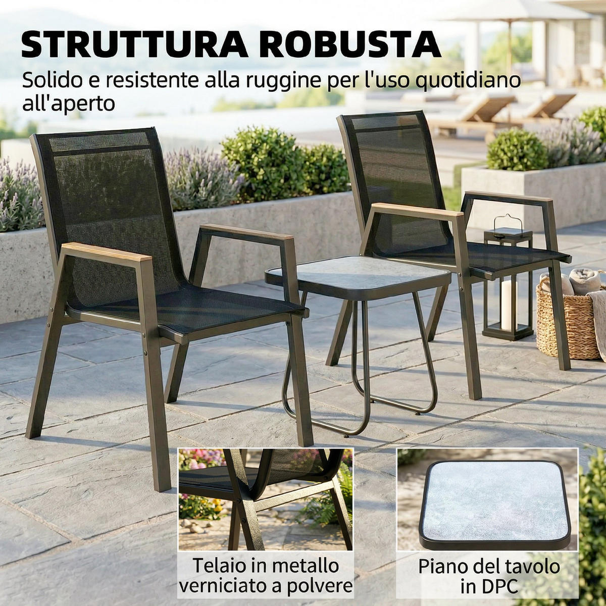 GARTEN-BEISTELLTISCHSET Schwarz 3 Stück - Schwarz, Metall (70/55/90cm) - GiPP