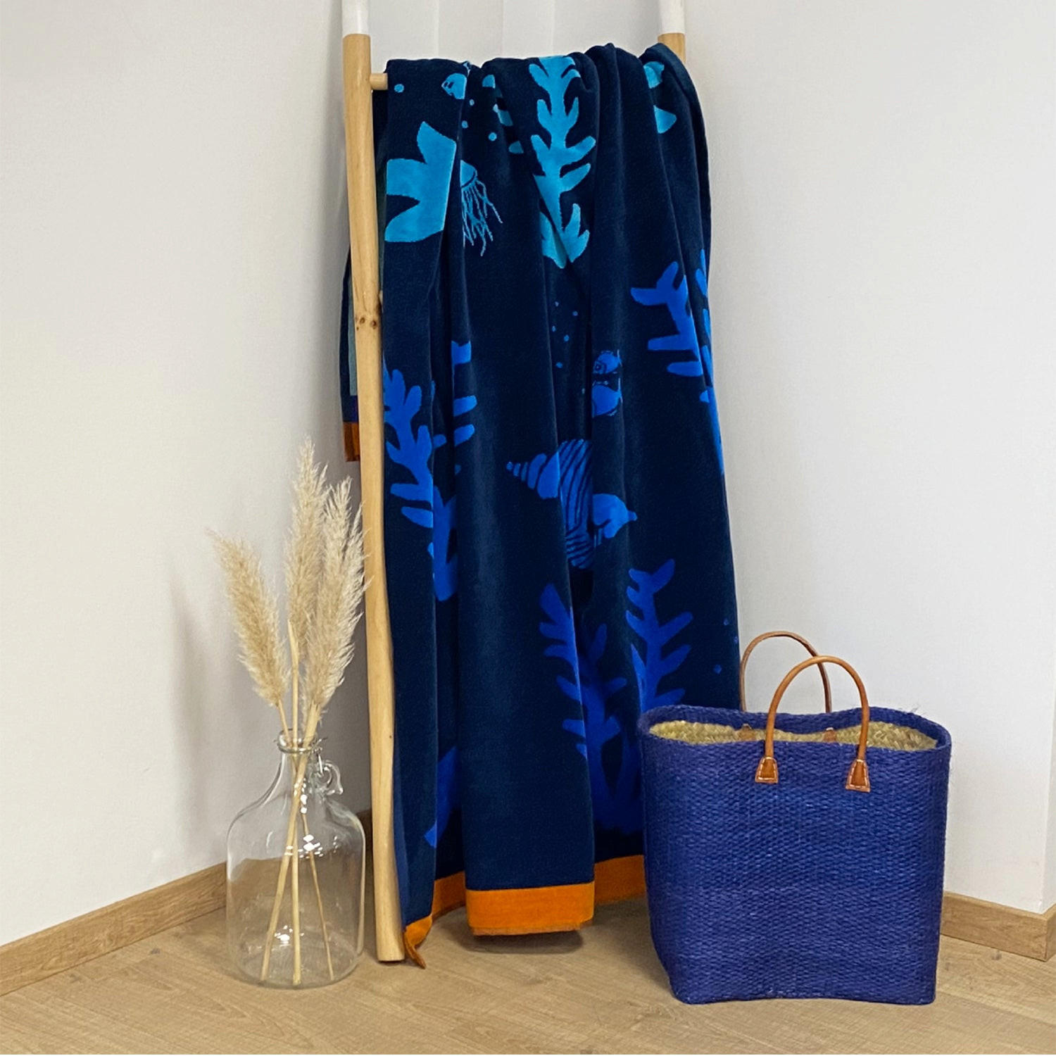 STRANDTUCH Frottee Velours Jacquard Algas 140x180 400g/m² - Blau, Textil (140/180cm) - LE COMPTOIR DE LA PLAGE