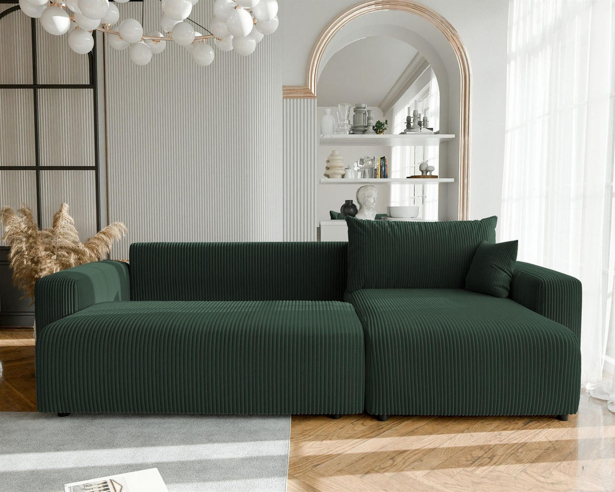 ECKSOFA Luna Max Mit Schlaffunktion - Grün, Holzwerkstoff/Textil (145/278cm) - Fun Möbel